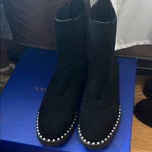 Stuart Weitzman inspired Black Ankle Boots with Pearl Detailing